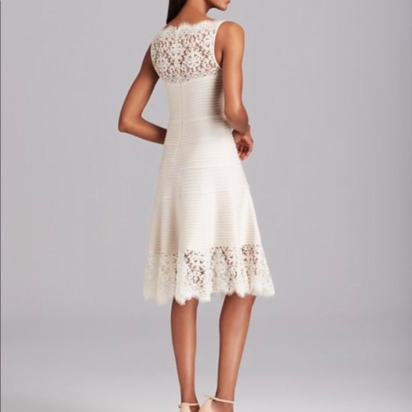 NWOT: Tadashi Shoji Pin tuck Cream Colored Midi Dress Petite Medium - Picture 2 of 4